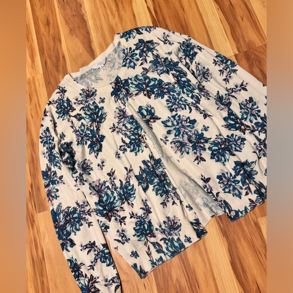 Time and Tru | Floral Sweater Button Up Cardigan